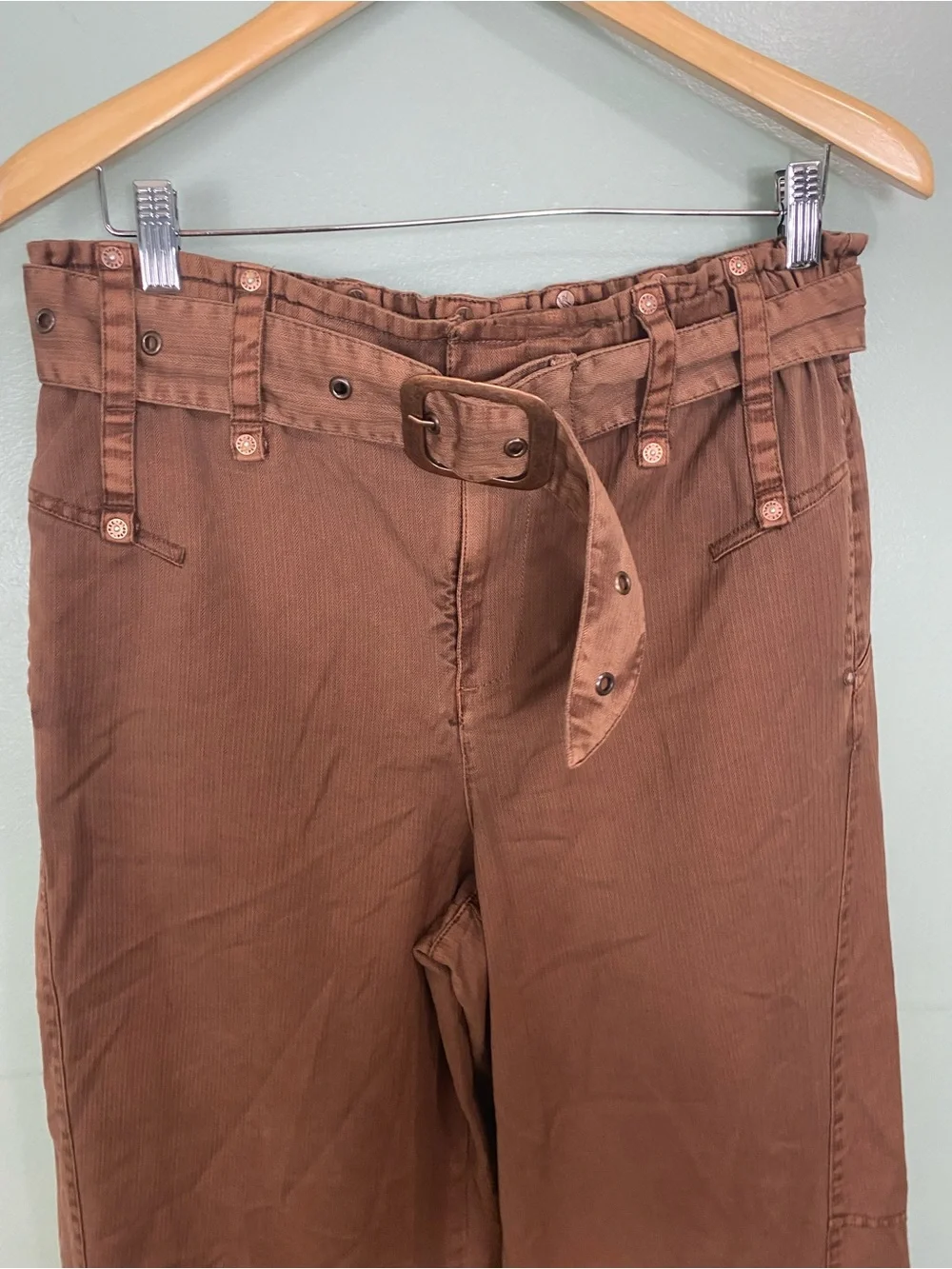 Free People Sloane Slouch Pants Brown Wide Leg Belted Medium